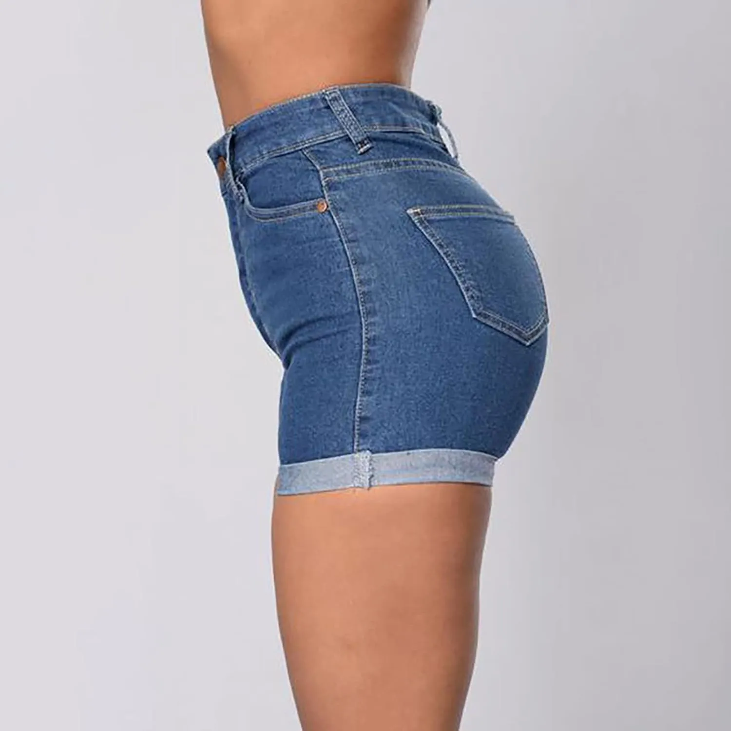 Summer Shorts for Women High Waisted Mid Rise Women's Jean Shorts Frayed Ripped Raw Hem Stretchy Shorts for Women