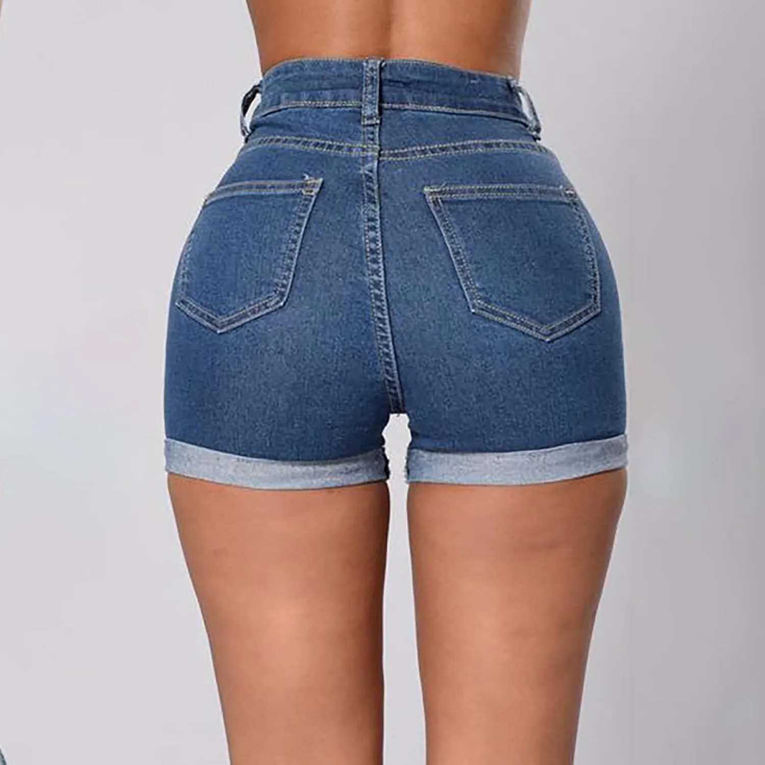 Summer Shorts for Women High Waisted Mid Rise Women's Jean Shorts Frayed Ripped Raw Hem Stretchy Shorts for Women
