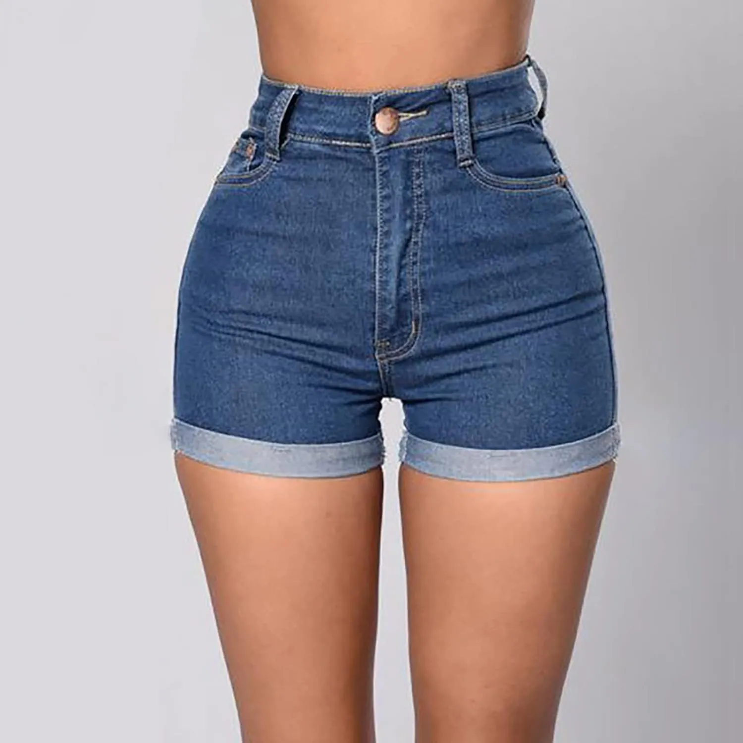 Summer Shorts for Women High Waisted Mid Rise Women's Jean Shorts Frayed Ripped Raw Hem Stretchy Shorts for Women