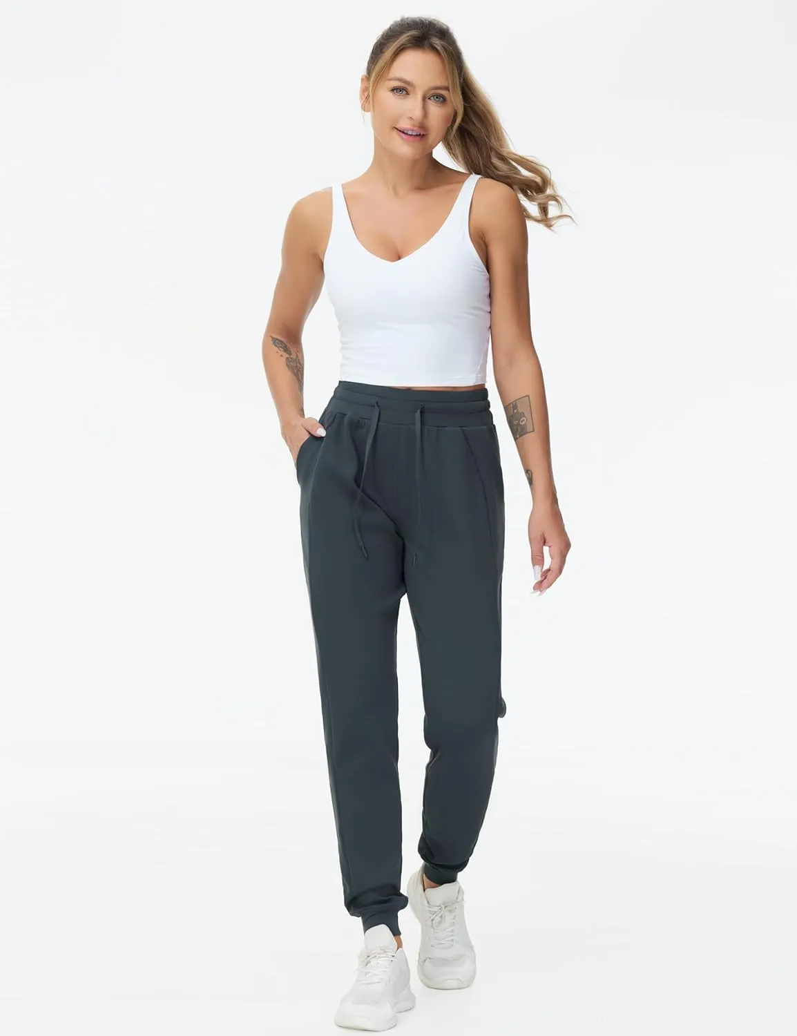 THE GYM PEOPLE Women's Workout Joggers Leggings Drawstring Running Lounge Sweatpants Tapered Pants with Pockets