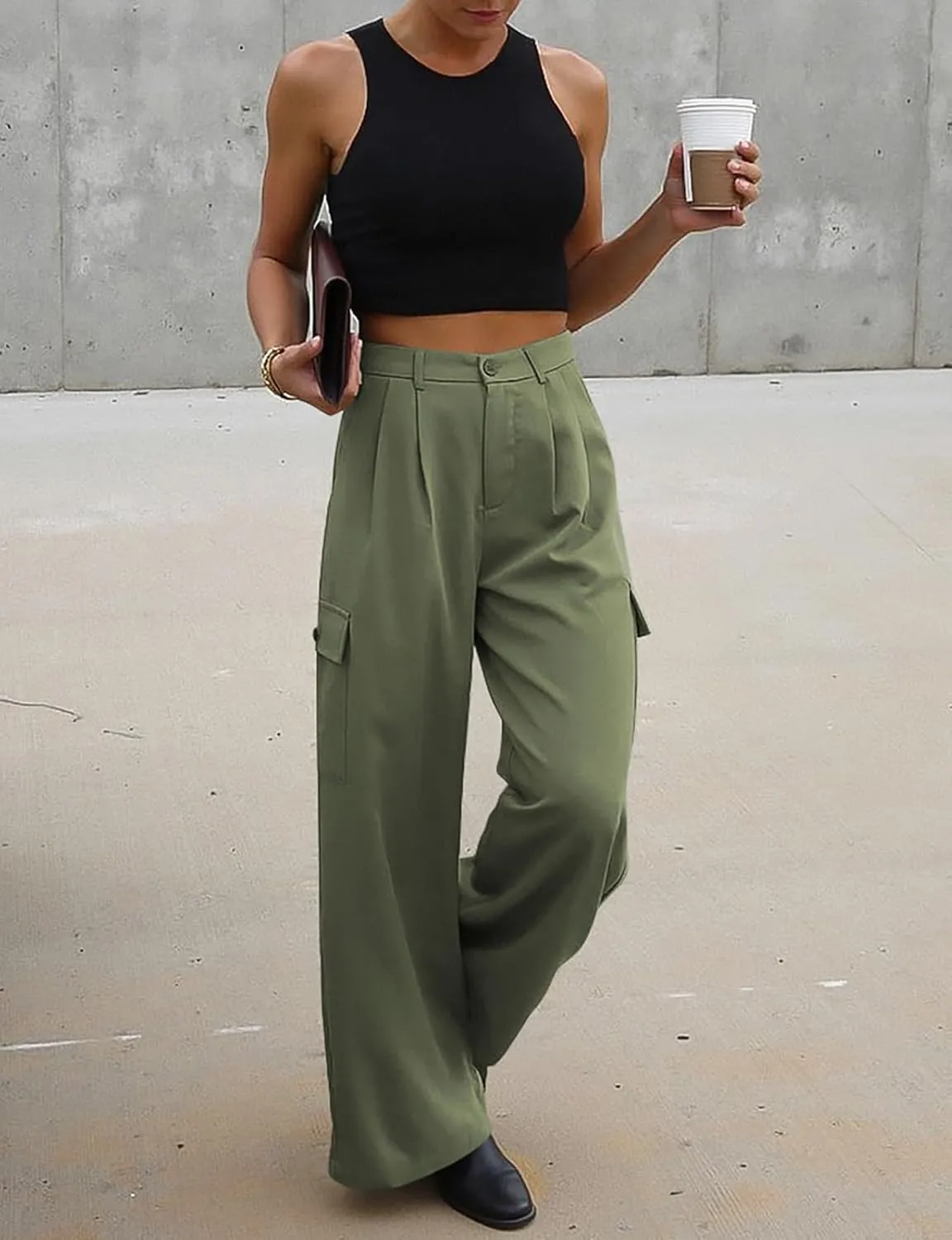 UEU Womens High Waisted Wide Leg Cargo Pants Baggy Dress Pants Business Casual Work Trousers with 4 Pockets 2025 Trendy