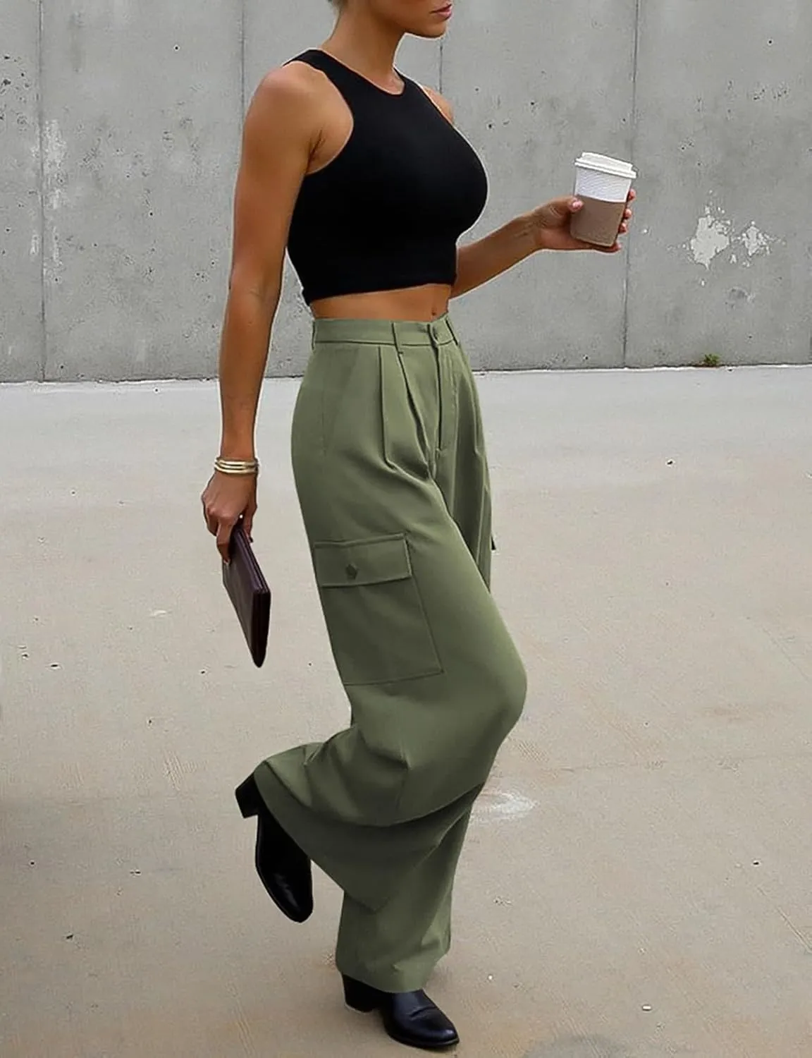 UEU Womens High Waisted Wide Leg Cargo Pants Baggy Dress Pants Business Casual Work Trousers with 4 Pockets 2025 Trendy
