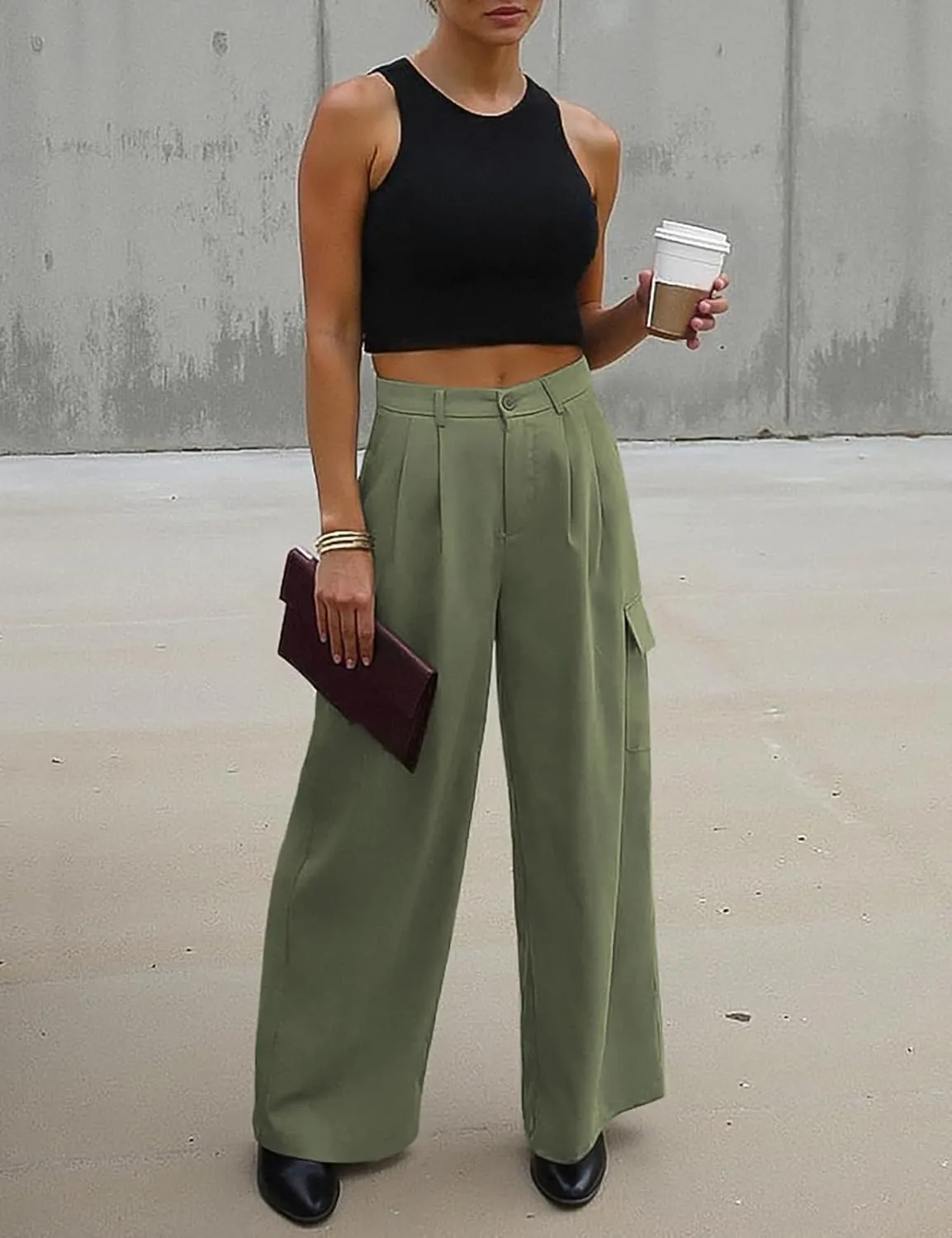 UEU Womens High Waisted Wide Leg Cargo Pants Baggy Dress Pants Business Casual Work Trousers with 4 Pockets 2025 Trendy