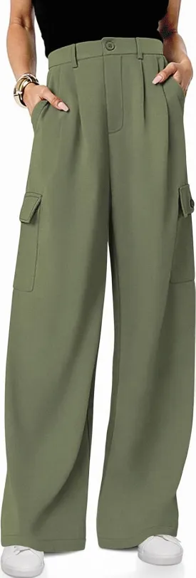 UEU Womens High Waisted Wide Leg Cargo Pants Baggy Dress Pants Business Casual Work Trousers with 4 Pockets 2025 Trendy
