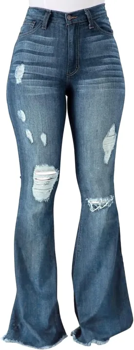 Vintage Bell Bottoms Flare Jeans for Women 90s High Waist Ripped Distressed Wide Leg High Rise Denim Pants