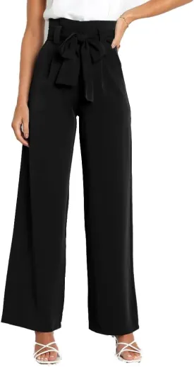 Wide Leg Dress Pants Womens Paperbag High Waisted Belted Business Casual Work Pants