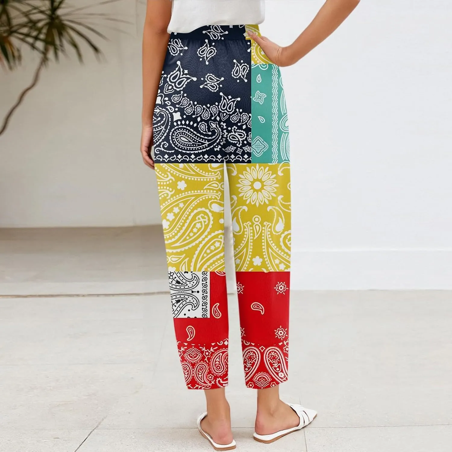 Wide Leg Linen Pants for Women Cropped Summer Palazzo Pant Casual Ankle Length Beach Vacation Trousers with Pockets