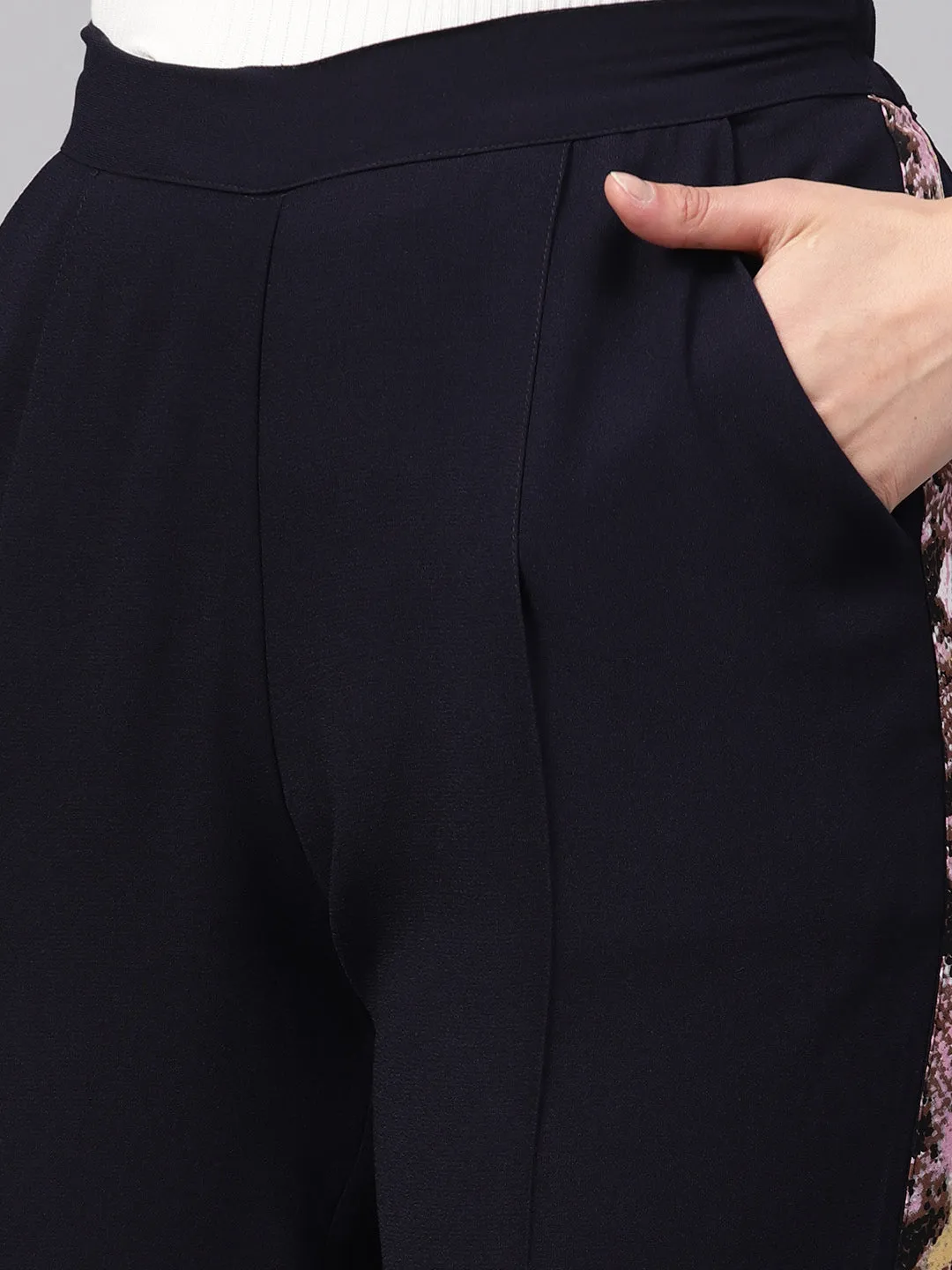 Women Navy Solid Side Tape Peg Trousers