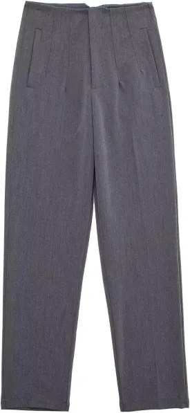 Women's Casual Wide Leg Pants Solid Color High Waisted Button Down Straight Long Trousers Pants Paper Bag Casual