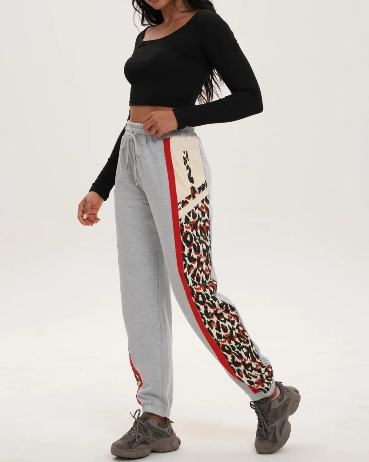 Women's High Waisted Sweatpants Athletic Pants Leopard Print Baggy Joggers Lounge Workout Jogging Pockets