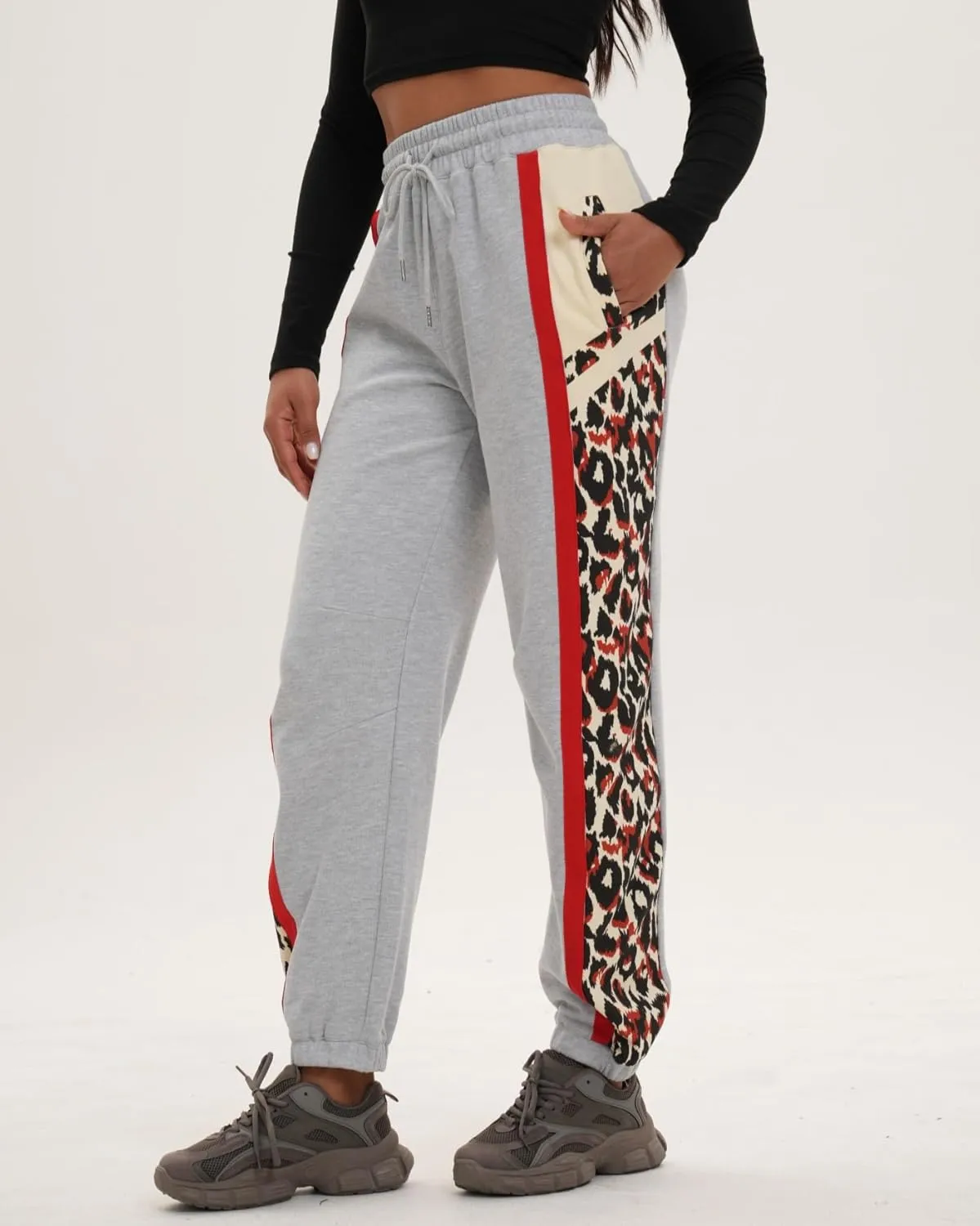 Women's High Waisted Sweatpants Athletic Pants Leopard Print Baggy Joggers Lounge Workout Jogging Pockets