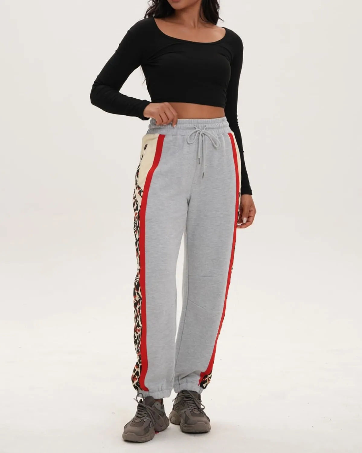 Women's High Waisted Sweatpants Athletic Pants Leopard Print Baggy Joggers Lounge Workout Jogging Pockets