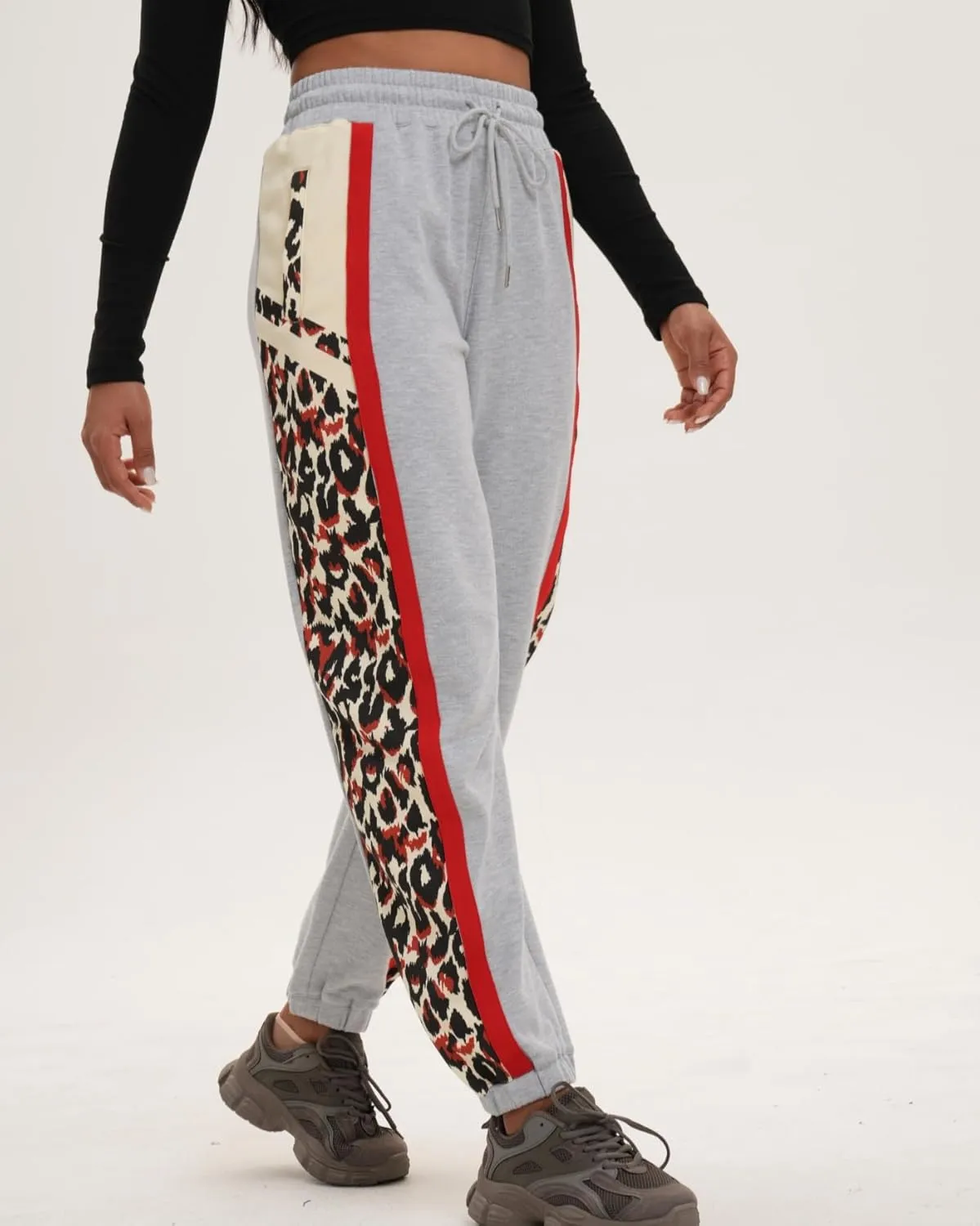 Women's High Waisted Sweatpants Athletic Pants Leopard Print Baggy Joggers Lounge Workout Jogging Pockets