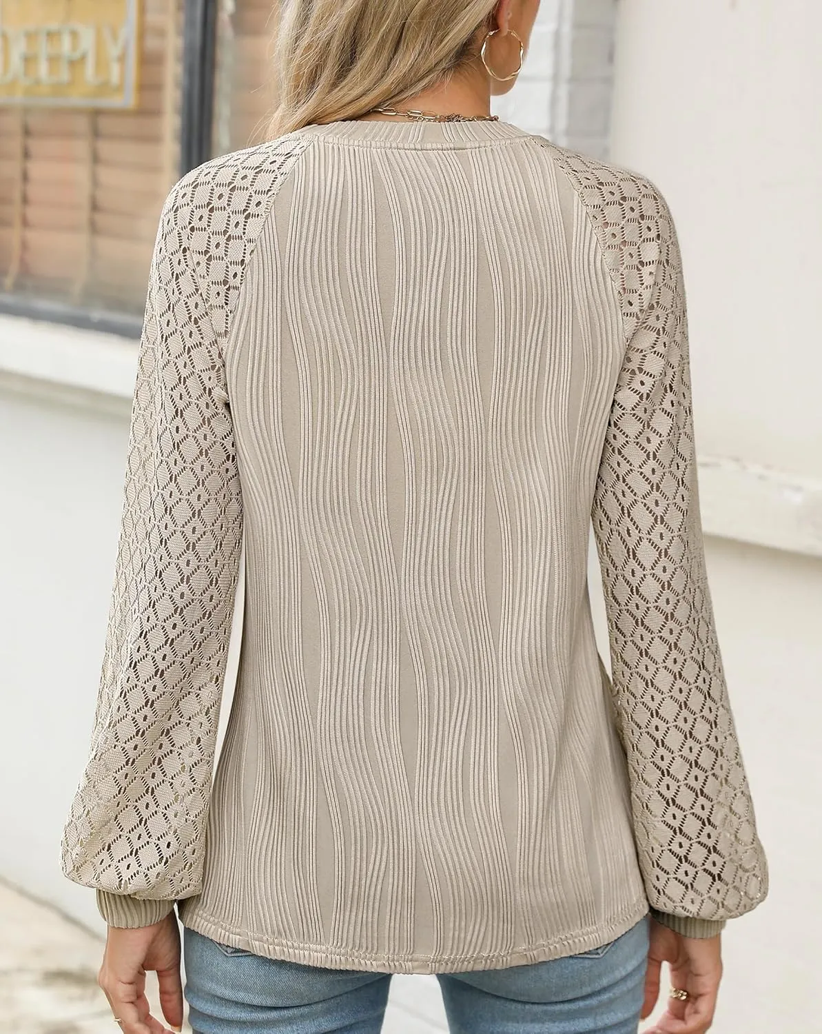 Womens Long Sleeve Textured Shirts Lace Tops Dressy Business Casual Blouses Trendy Outfits 2025