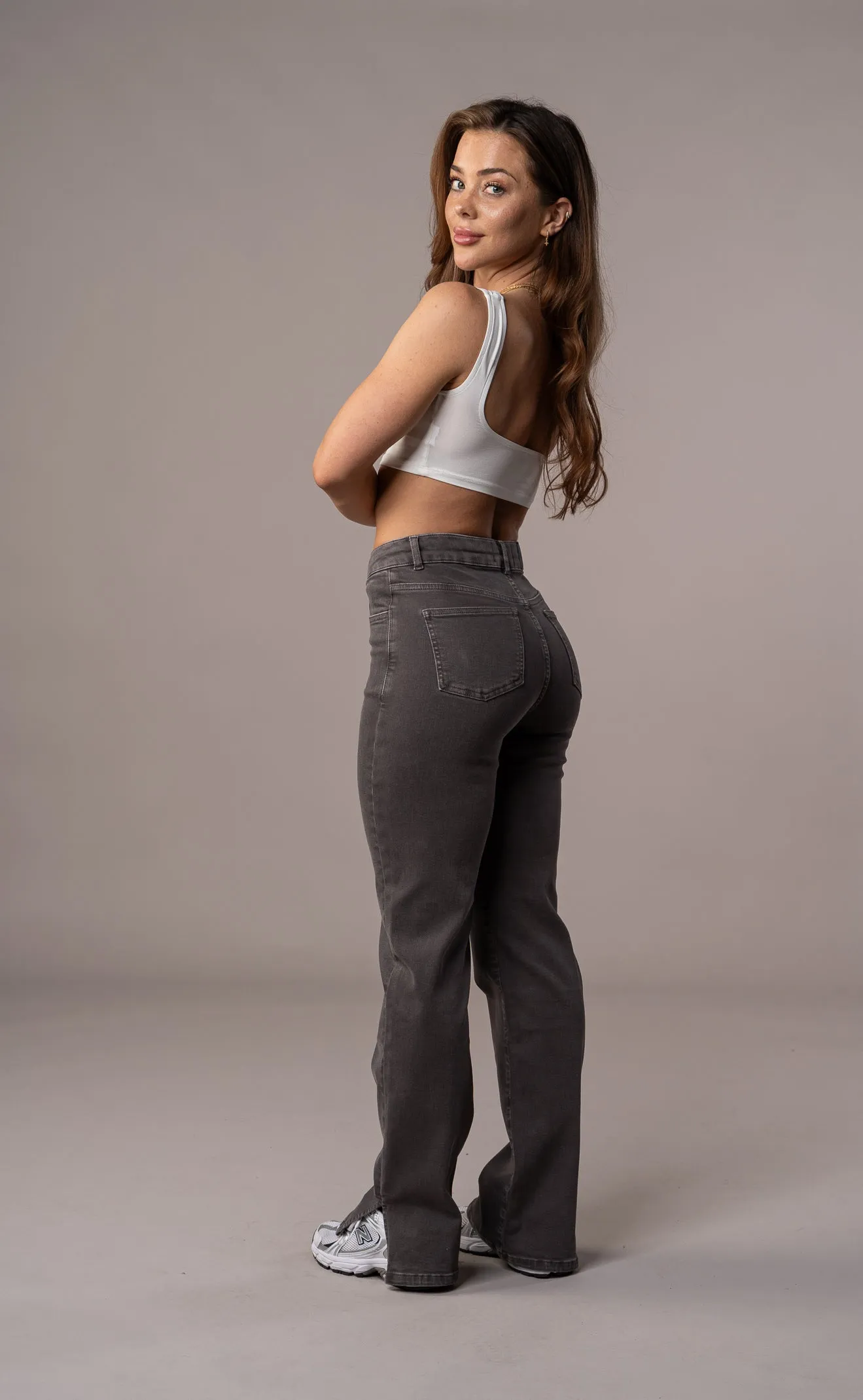 Womens Pastel Straight Leg Fitjeans - Charcoal