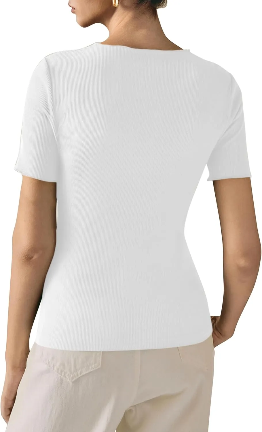 Womens Short Sleeve Tops Ribbed Crewneck Slim Fit T Shirts for Women 2025 Summer Business Casual Basic Tee Top