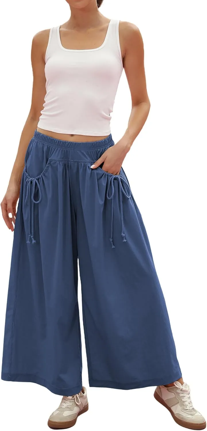 Women's Wide Leg Pants Comfy High Waisted Casual Loose Lounge Pants with Pockets