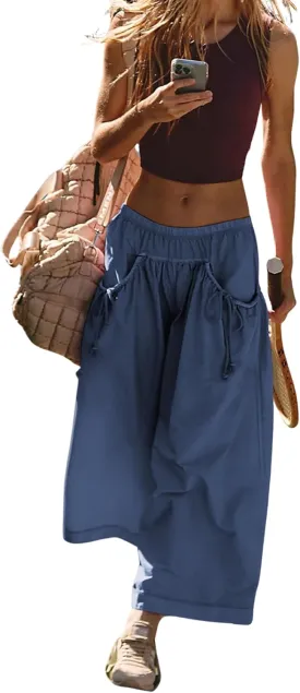 Women's Wide Leg Pants Comfy High Waisted Casual Loose Lounge Pants with Pockets