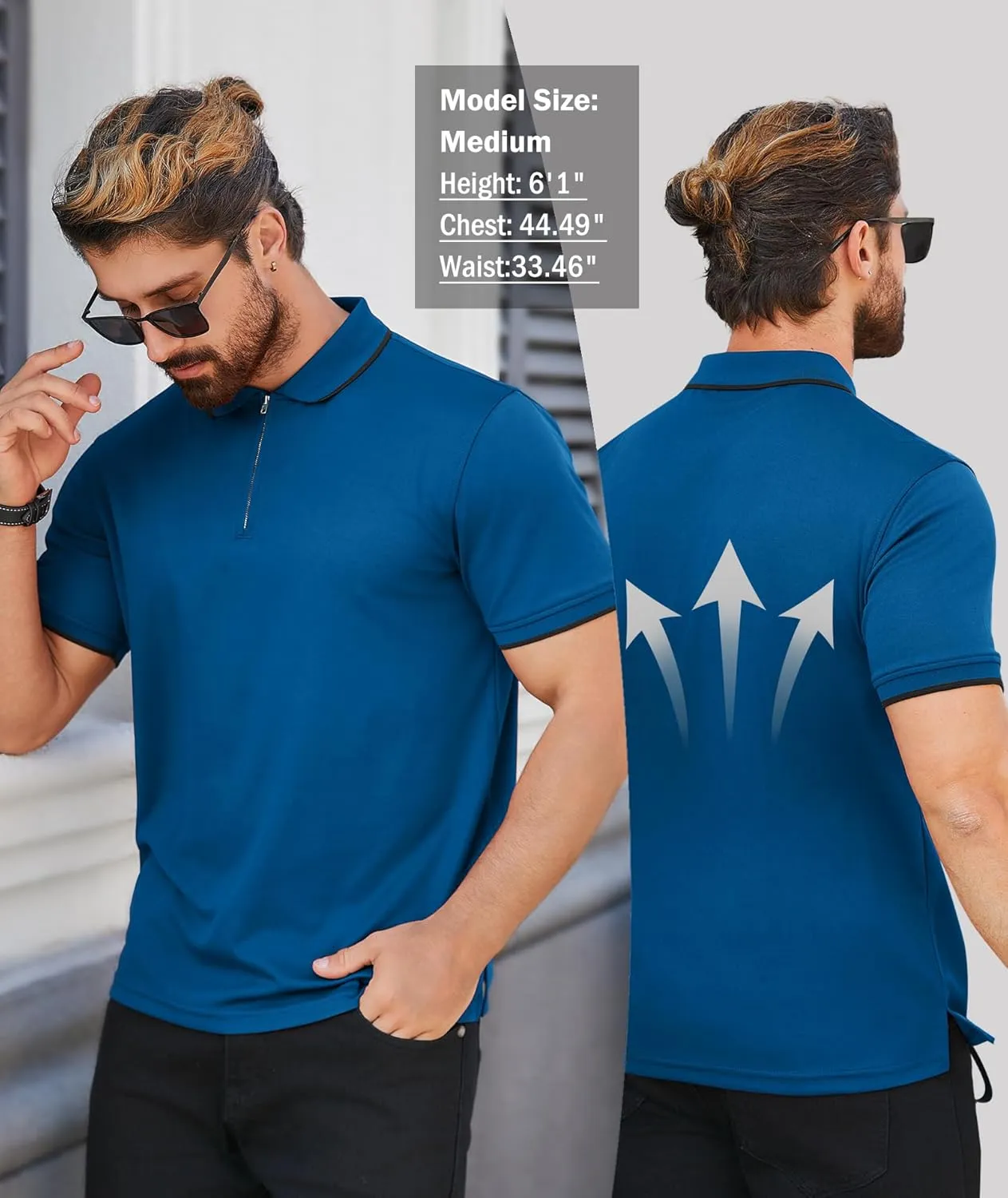 ZITY Mens Quarter Zip Polo Shirts Casual Classic Short Sleeve Contrast Collar Polo T Shirts