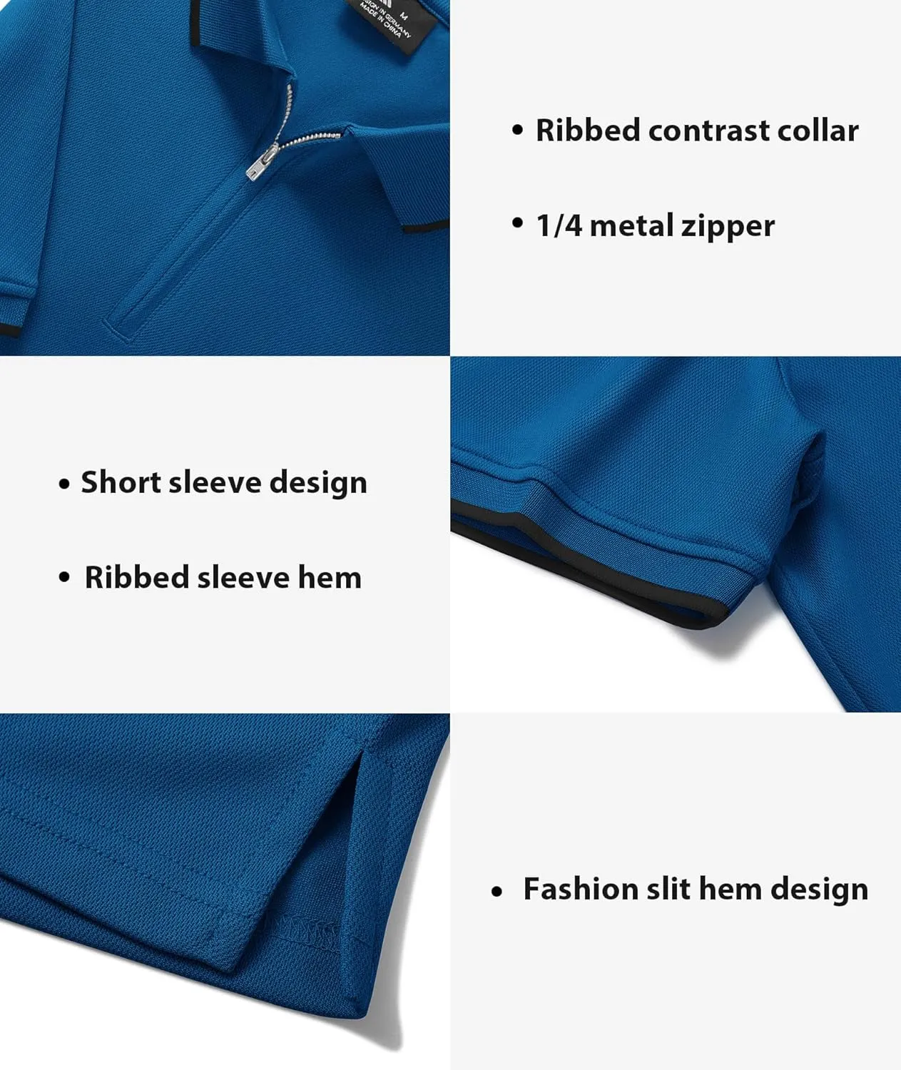 ZITY Mens Quarter Zip Polo Shirts Casual Classic Short Sleeve Contrast Collar Polo T Shirts