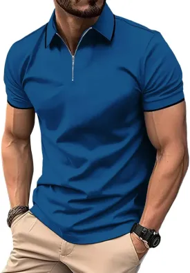 ZITY Mens Quarter Zip Polo Shirts Casual Classic Short Sleeve Contrast Collar Polo T Shirts